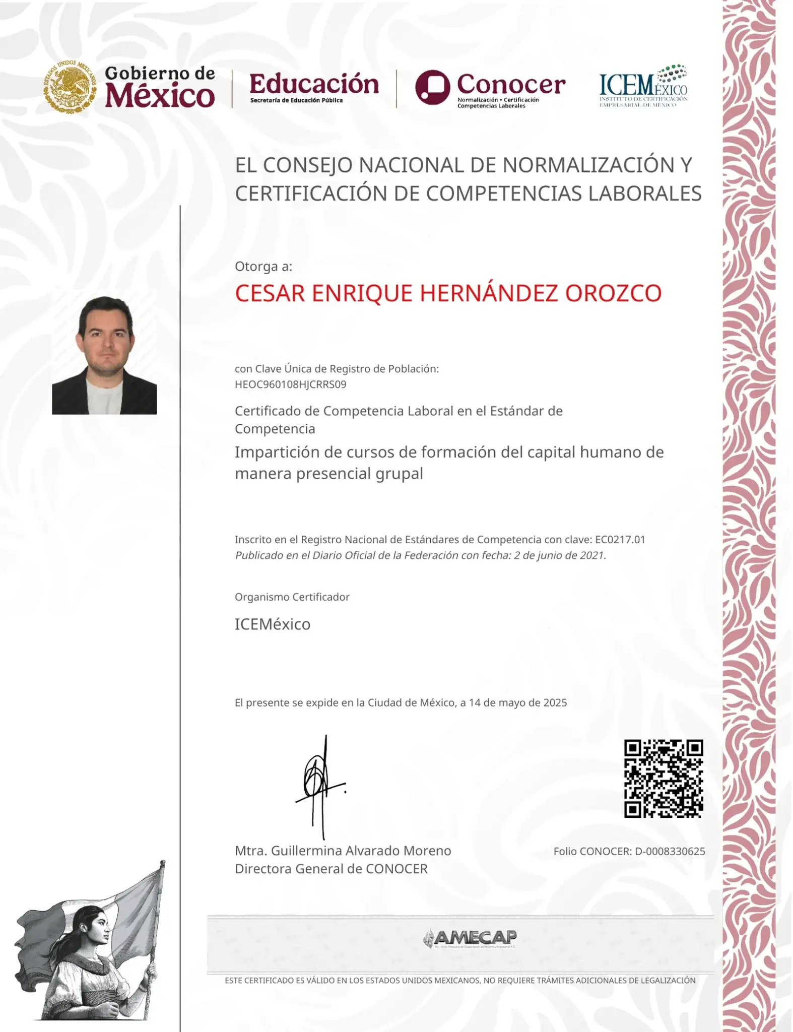 Aval SEP CONOCER EC0217.01 del instructor